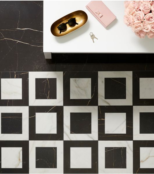 marble look black white floor tile