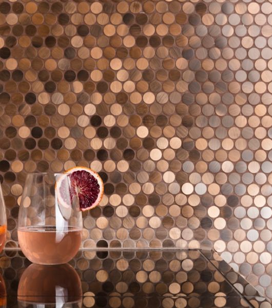 Metal Copper Pennyround Tile Dining Area