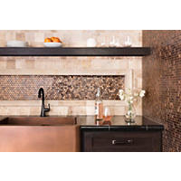 Thumbnail image of Kitchen backsplash with copper metallic tile.