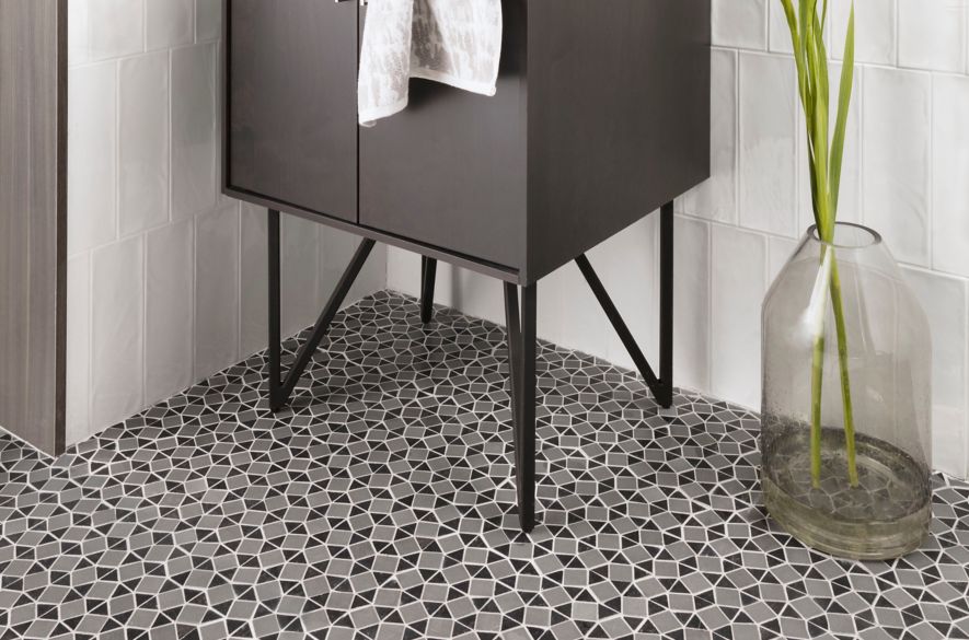 beautiful patterned bathroom floor tiles.