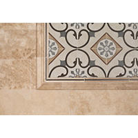 Thumbnail image of Close up of walk in shower wall with framed deco. 
