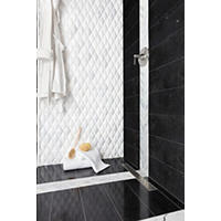 Thumbnail image of Black and whtie shower with 3-D diamond marble wall tile with black marble wall and floor tile.
