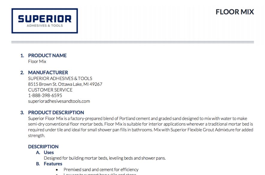 tile product data sheet resource