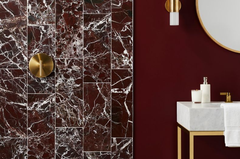 Red marble bathroom.