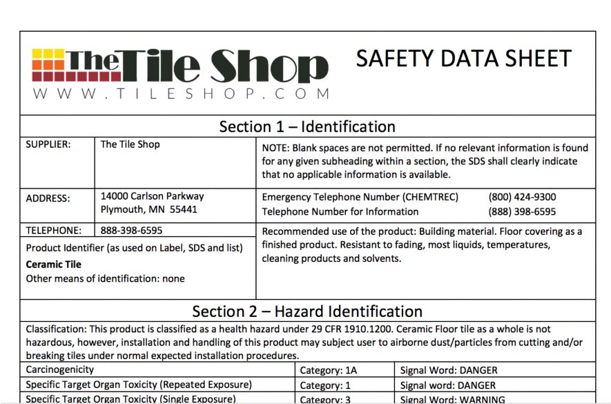tile safety data sheet resource
