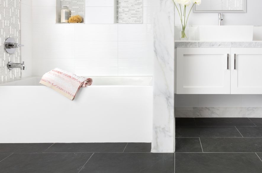 bathroom black rectangle tiles.