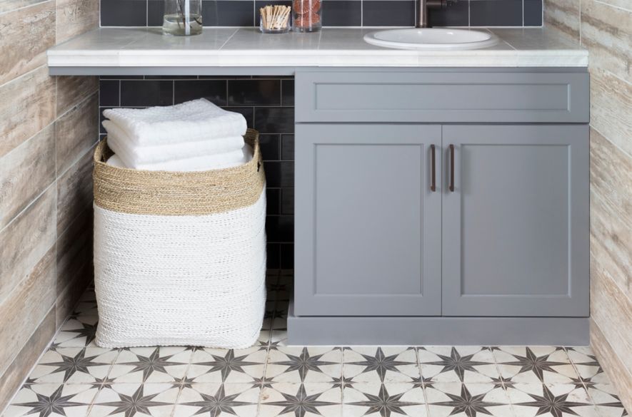 Tiled farmhouse laundry room.