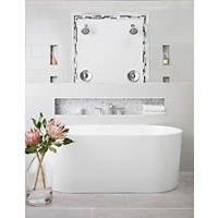 Thumbnail image of Bathroom with grey and white tile of mixed materials with freestanding tub.