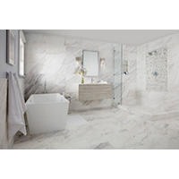 Thumbnail image of bathromm with natural marble on floor and walls and shower