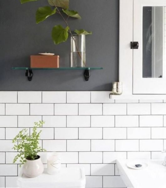 White Tile and Charcoal Grout Washroom Area