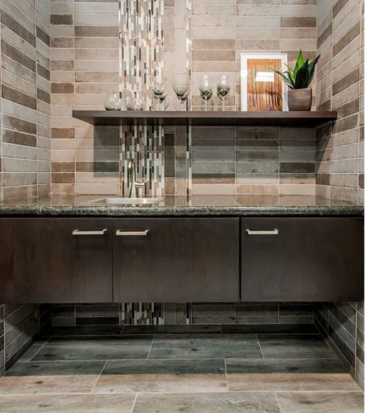 Faux Wood Ceramic Rectangular Tile Wash Area