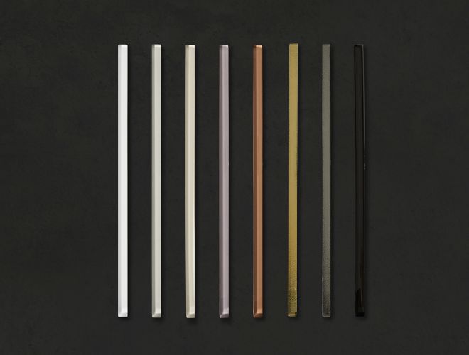 Glass trim pieces in a variety of colors.