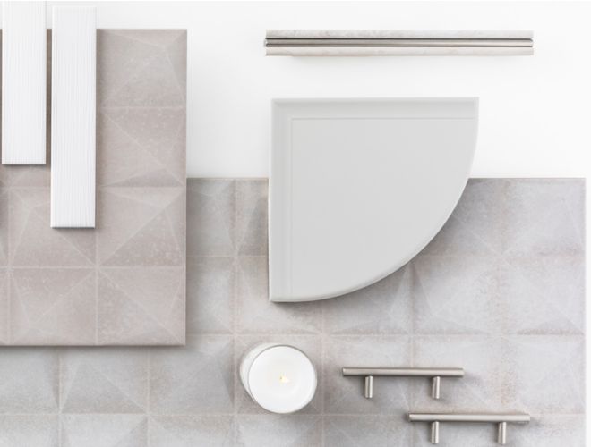 White and grey trim, fixtures, and tile.