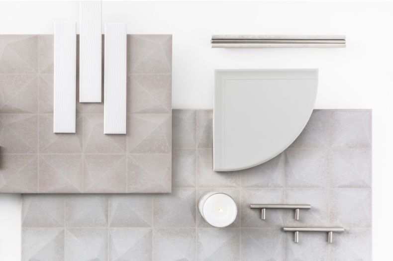White and grey trim, fixtures, and tile.