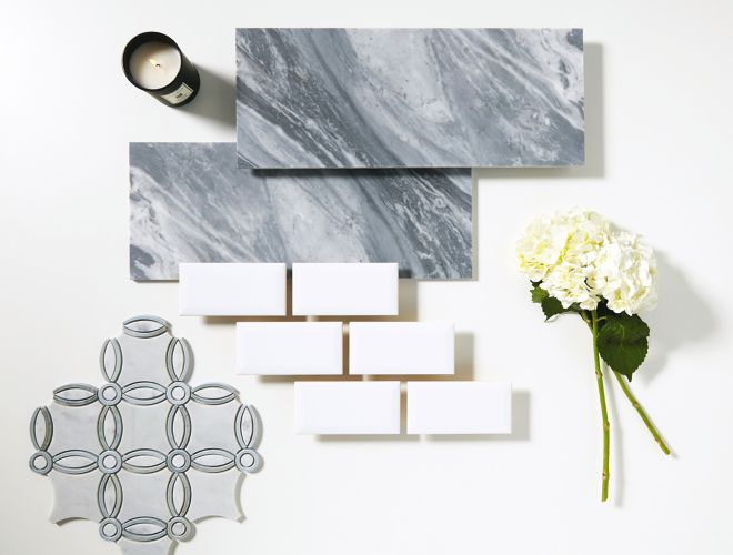 Grey marble with tile pairings.