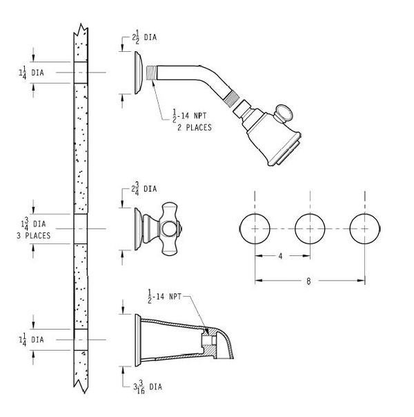 Pfister 001-8CPC 3-Handle Tub & Shower Faucet | Pfister Faucets