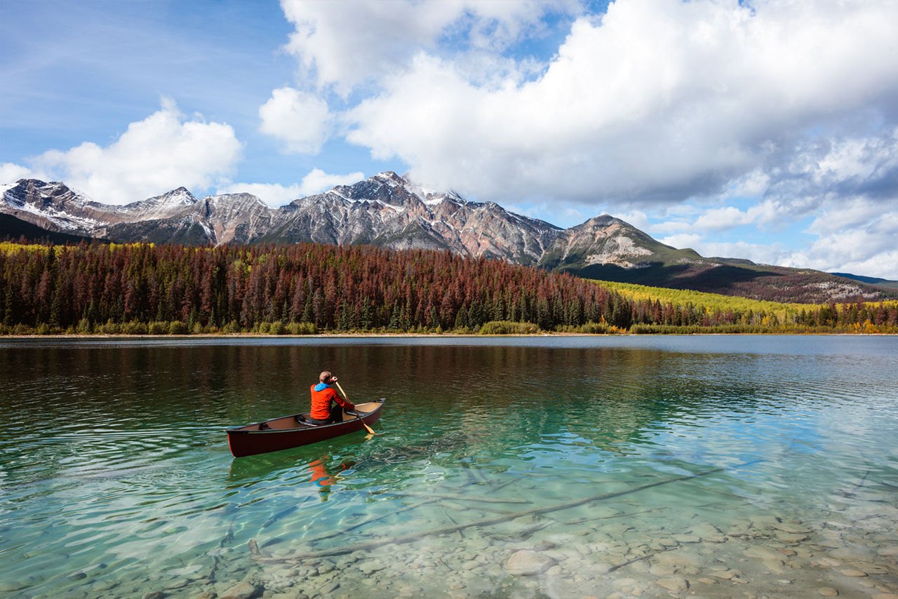 Kayaking on a lake.