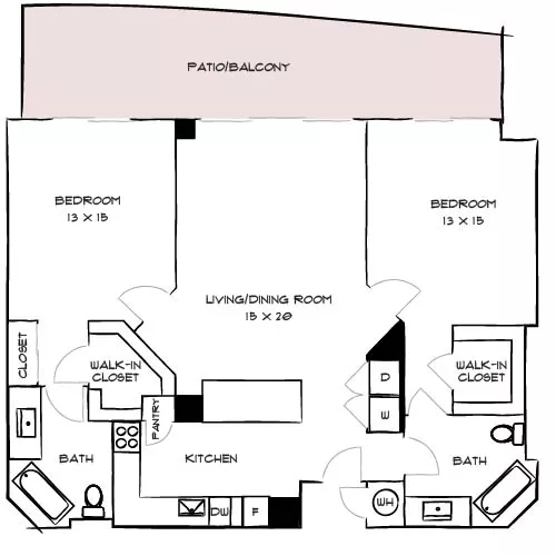 Flamingo Point - 2 Bed/2 Bath - Surf 2C Floor Plan