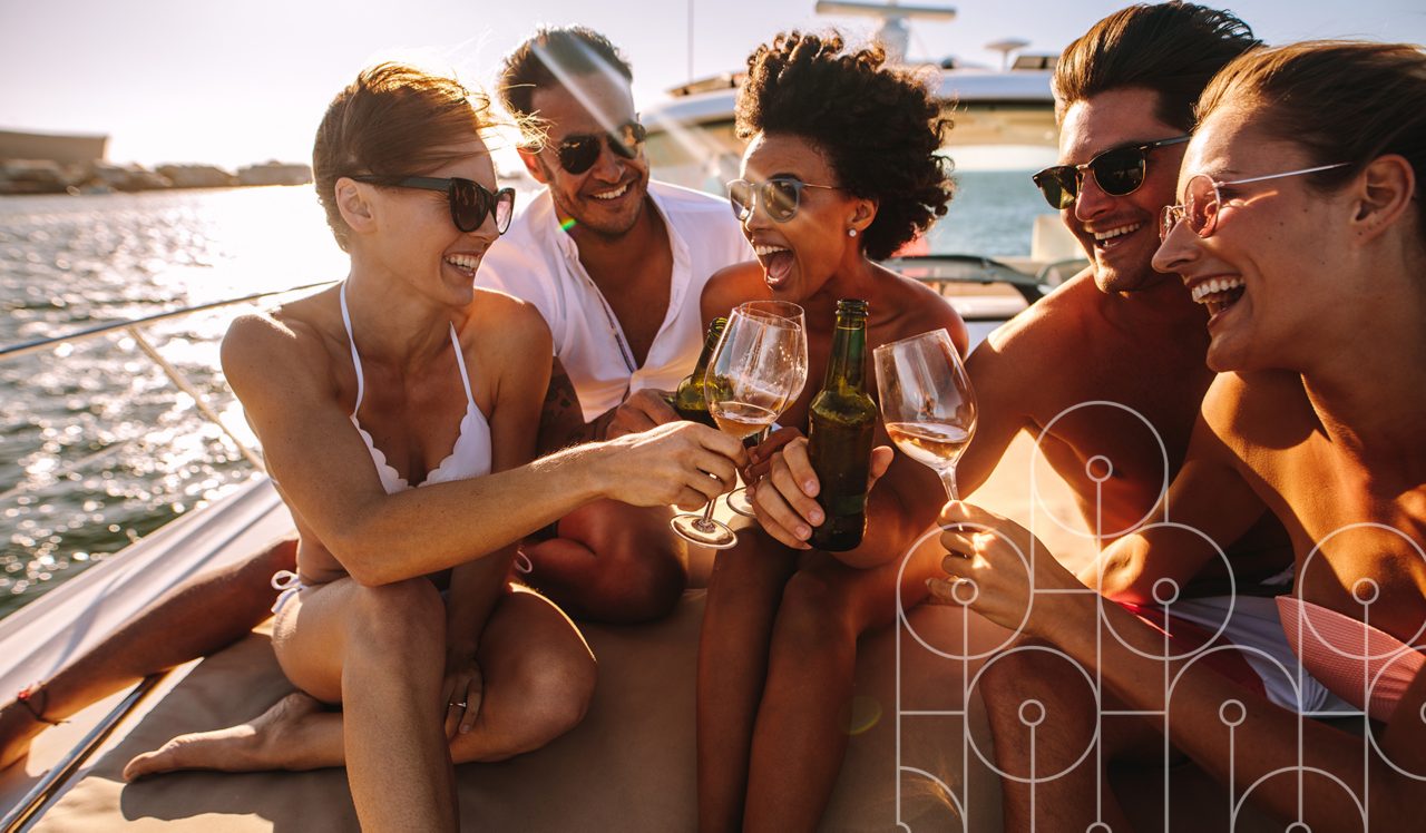 People on a boat with wine