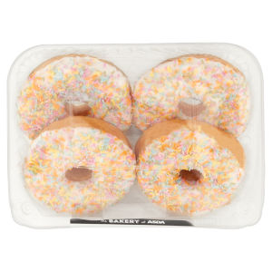 4 White Iced Ring Donuts