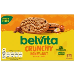 Belvita Breakfast Honey & Nut with Chocolate Chip Cereal Biscuit Snack Bars Pack 5 x 45g