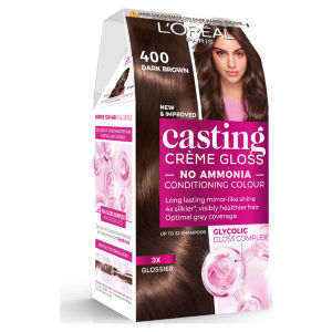 Casting 400 Brown: No Ammonia, glossy, lasts 32 washes, 3x glossier, 4x silkier, healthier hair.