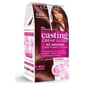 Casting 550 Mahogany: No Ammonia, glossy, lasts 32 washes, 3x glossier, 4x silkier, healthier hair.
