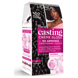 Casting 100 Liquorice: No Ammonia, glossy, lasts 32 washes, 3x glossier, 4x silkier, healthier hair.