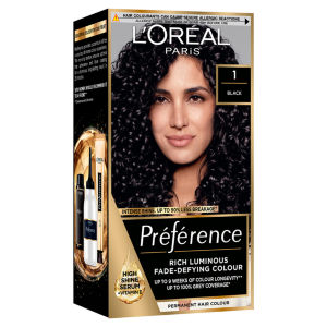 Preference 01 Black: Long-lasting, luminous permanent hair colour for radiant, salon results.