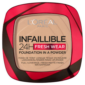 L'Oreal Paris Foundation, Infallible 24H Fresh Wear Foundation in Powder, Shade 130 True Beige, 9g