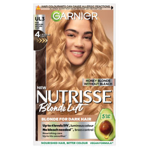 Nutrisse Blonde Lift Dye, Vegan, UL3 Honey Blonde Lift, warm, sun-kissed tones.