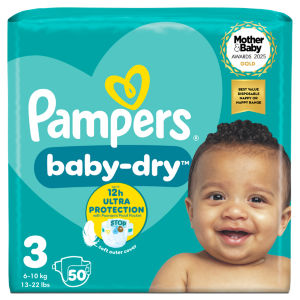 Pampers Baby-Dry Size 3, 50 Nappies, 6kg-10kg, Essential Pack