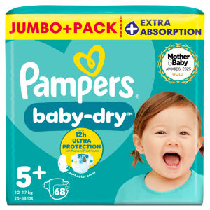 Baby-Dry Size 5+, 68 Nappies, 12kg-17kg, Jumbo+ Pack