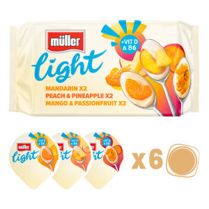 Muller Light Fat Free Mango Psn/Fruit Peach Yogurt 6X140g
