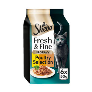 Sheba Fresh & Fine Adult Wet Cat Food 6 x 50g - Chicken & Turkey Gravy Pouches