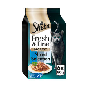 Sheba Fresh & Fine Wet Cat Food Gravy Pouches Tuna & Cod6x50g