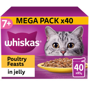 WHISKAS Senior 7+ POULTRY Feasts Wet Cat Food Pouches in Jelly 40 x 85g