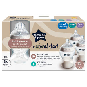 Tommee Tippee Baby Bottles, Natural Start Anti-Colic Baby Bottle, Slow Flow, 260ml, 0m+, Pack of 3