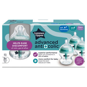 3x 150ml Advanced Anti-Colic Baby Bottles, Breast-Like Teats, 0+m