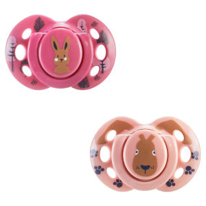 2x Fun Soothers with Steriliser Pod, Symmetrical, BPA Free 0-6m