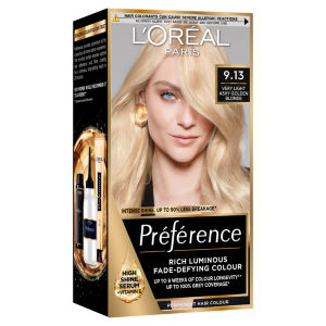 Preference 9.13 Very Light Ashy Golden Blonde: Long-lasting, luminous permanent hair colour.