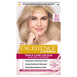 Excellence Créme 9.1 Light Ash Blonde: 100% Grey, enhanced quality, for a cool tone.