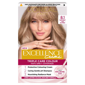 Excellence Créme 8.1 Natural Ash Blonde: 100% Grey, shiny, for a cool-toned result.