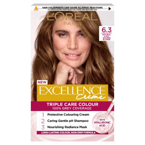 Excellence Créme 6.3 Light Golden Brown: 100% Grey, shiny, vibrant, long-lasting color.