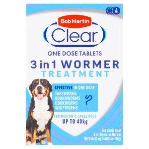 Clear 3 in 1 Flavoured Wormer 150/144/50 mg 4 Tablets for Dogs