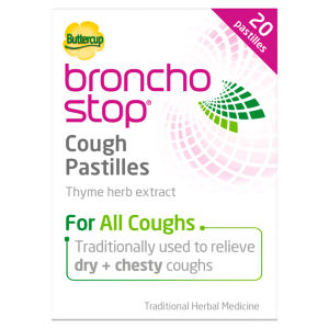 Bronchostop Cough Pastilles (20 Pastilles) - Relief for All Cough Types Including Chesty & Dry Coughs - Non Drowsy Anti Mucus Formula with Traditional Thyme Herb Extract
