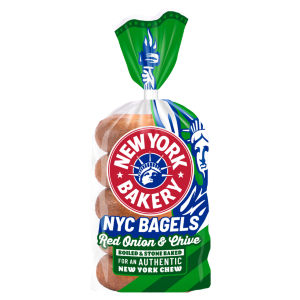 New York Bakery Co Red Onion & Chive Bagels 5 Pack