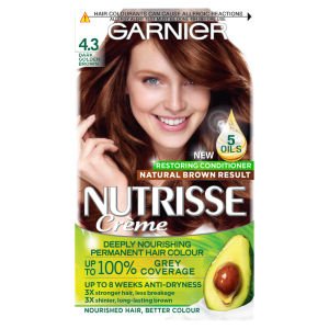 Nutrisse Ultra Crème Dye, Vegan, 4.3 Dark Golden Brown, rich, sun-kissed glow for hair.