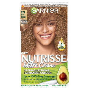 Nutrisse Ultra Crème Dye, Vegan, 7.3 Dark Golden Blonde, radiant, warm blonde hair shade.