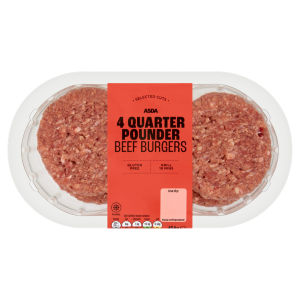4 Succulent Quarter Pounder Beef Burgers 454g